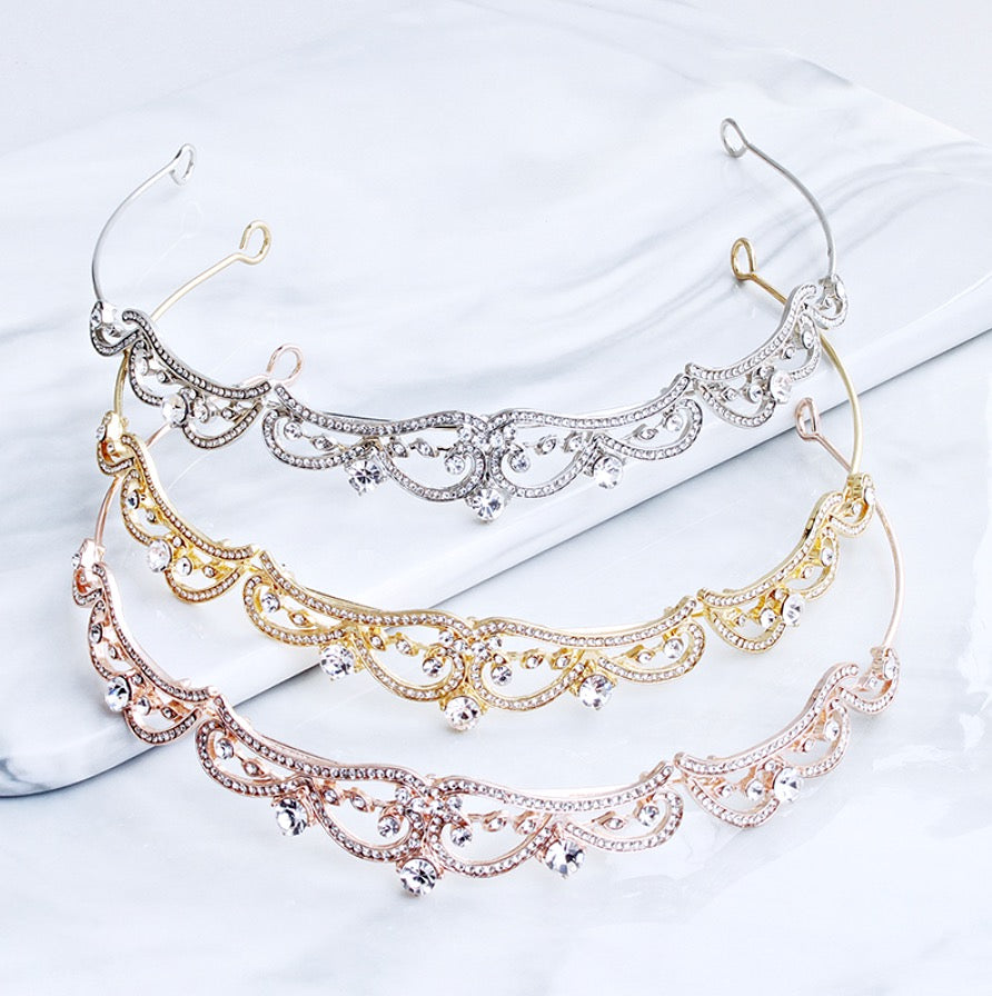 "Anya" - Rhinestone Bridal Tiara - Available in Silver, Rose Gold and Yellow Gold