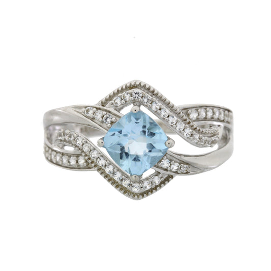 .80ct Blue Topaz White Topaz Ring Sterling Silver