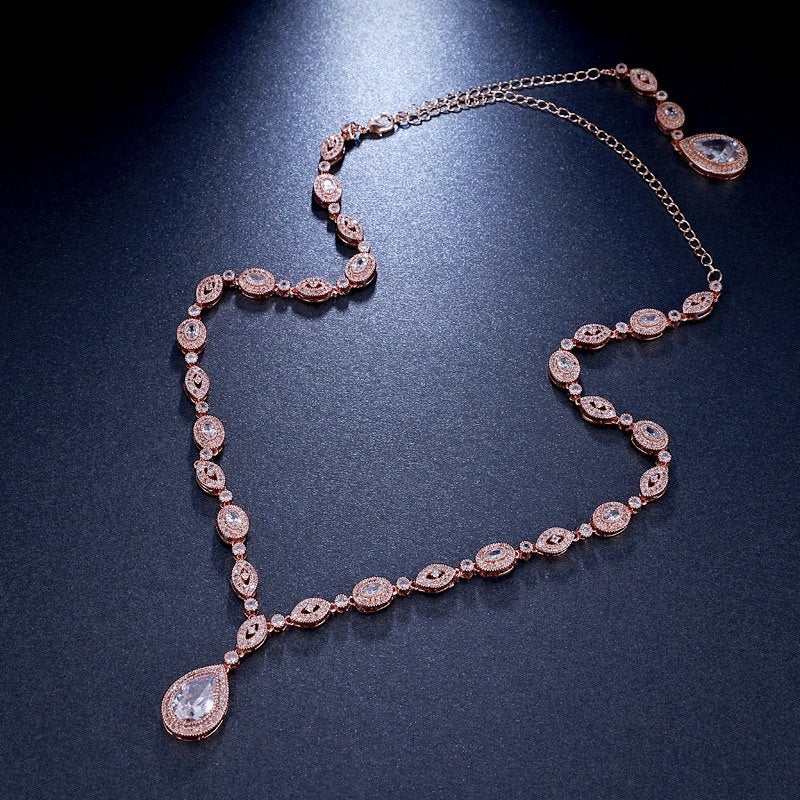 "Alexa" - Cubic Zirconia Bridal Backdrop Necklace - Available in Silver and Rose Gold