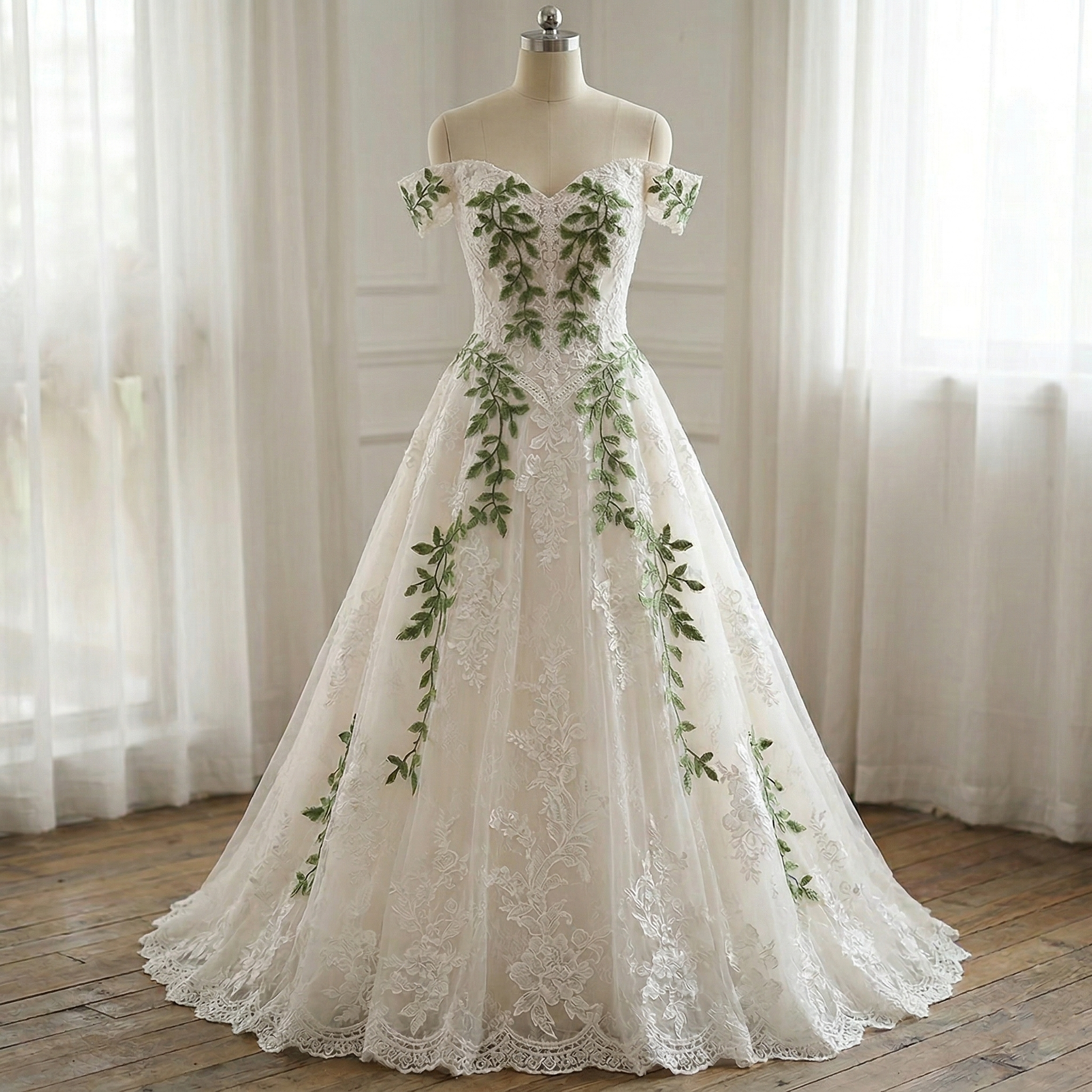 cottagecore wedding dress embroidered lace