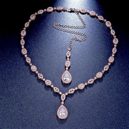 "Alexa" - Cubic Zirconia Bridal Backdrop Necklace - Available in Silver and Rose Gold