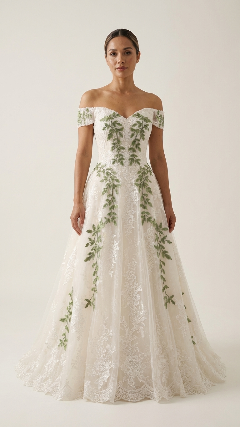 embroidered lace wedding dress botanical