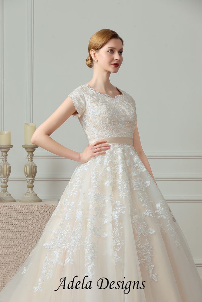 wedding dress short train Romilly – A & M Enterprises Bridal