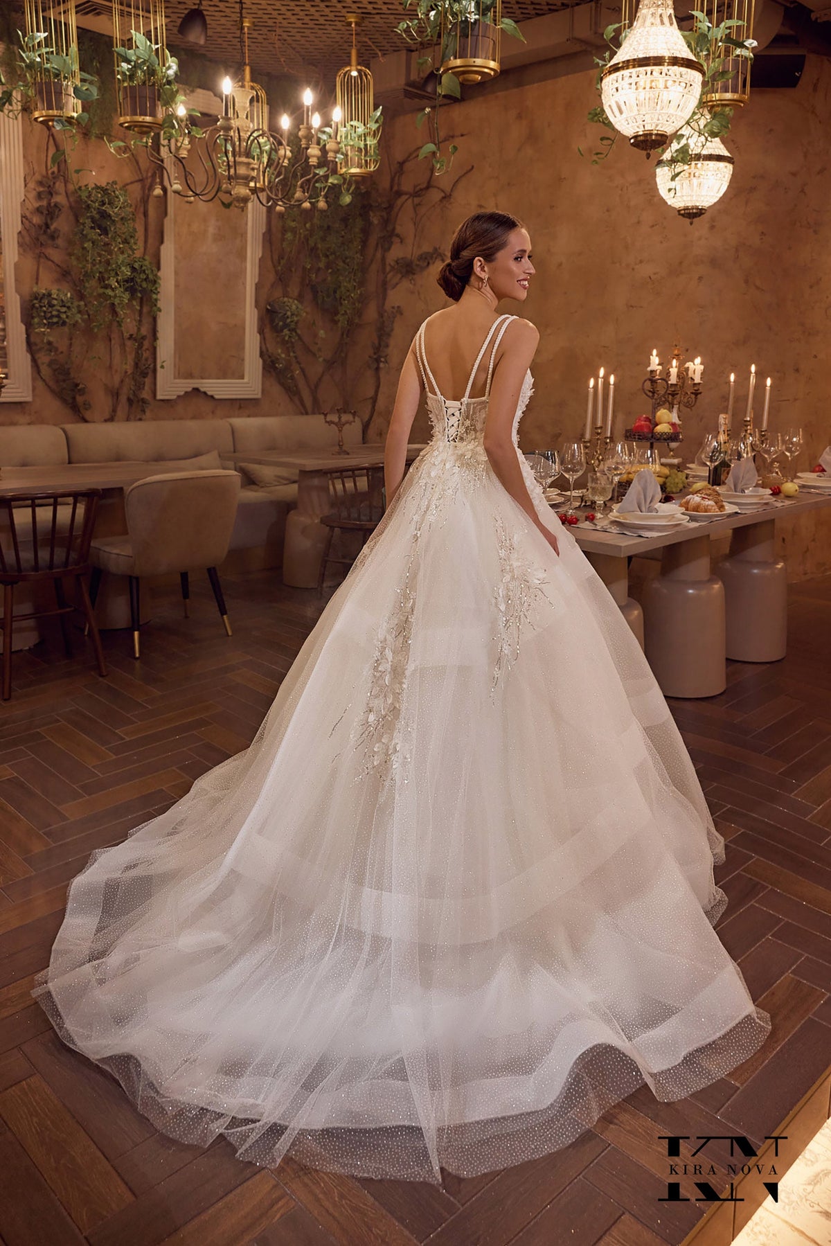 Unique Ball Gown Wedding Dress Sleeveless with Straps Slight V Neckline 3D Floral Design Sparkle Bridal Gown Open Back Lace