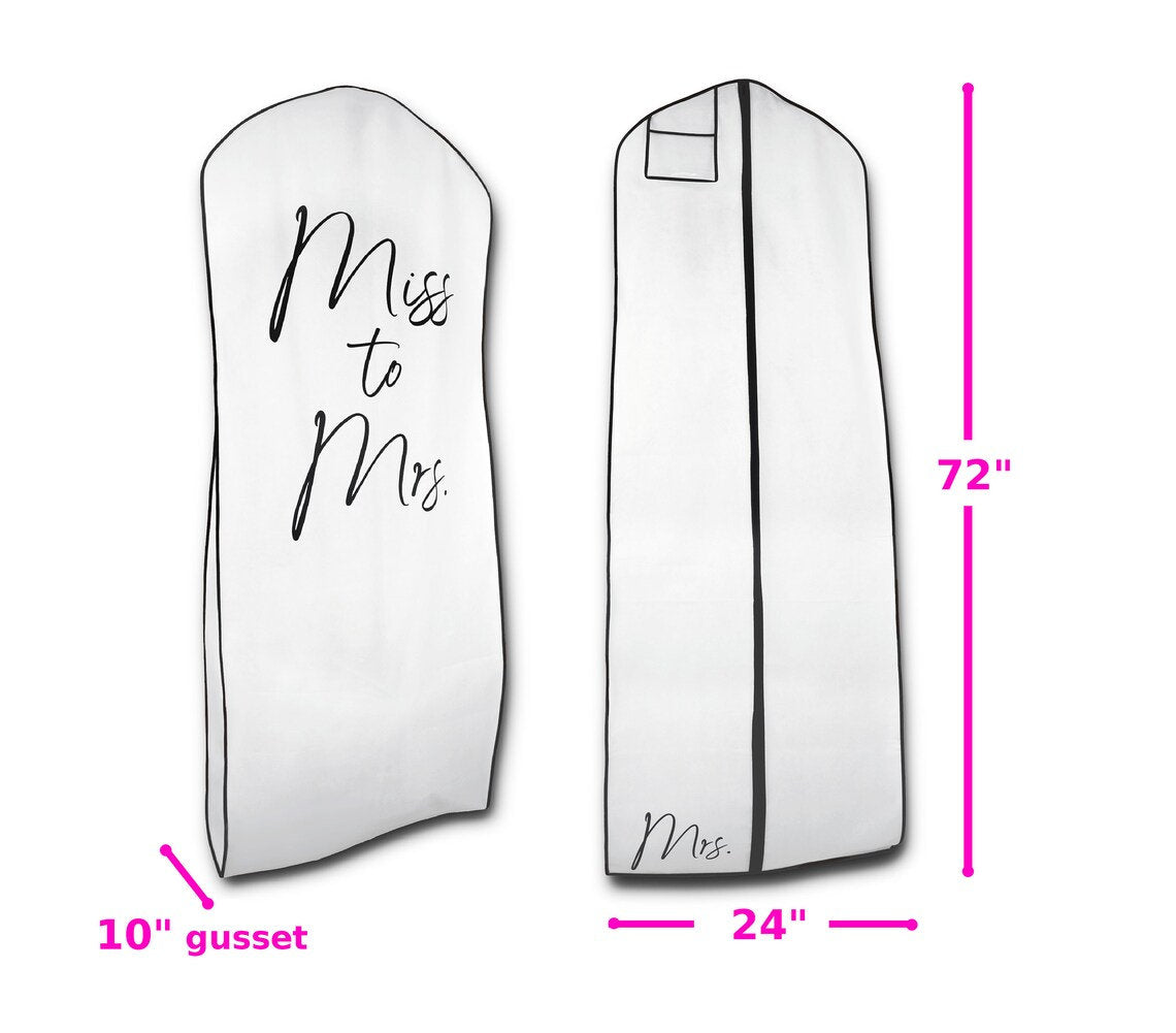 Breathable XL Miss To Mrs White Breathable Garment Bag - 24" x 72" x 10" Gusset Wedding Dress Bag Formal Dress Cover