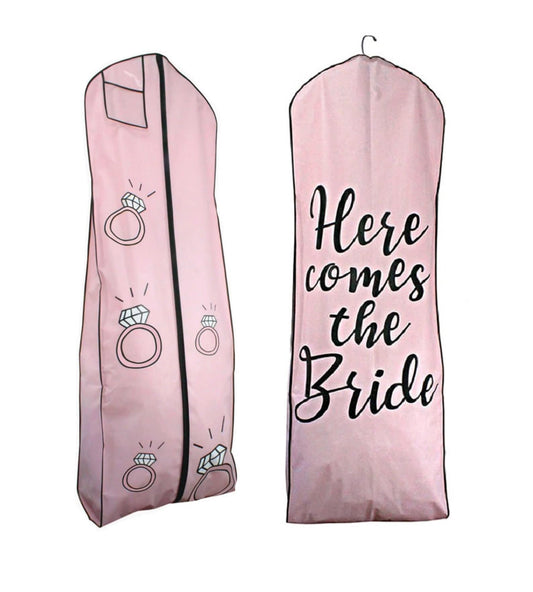 Breathable XL Here Comes the Bride Pink Garment Breathable Garment Bag - 24" x 72" x 10" Gusset Wedding Dress Bag Formal Dress Cover