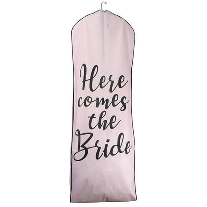 Breathable XL Here Comes the Bride Pink Garment Breathable Garment Bag - 24" x 72" x 10" Gusset Wedding Dress Bag Formal Dress Cover