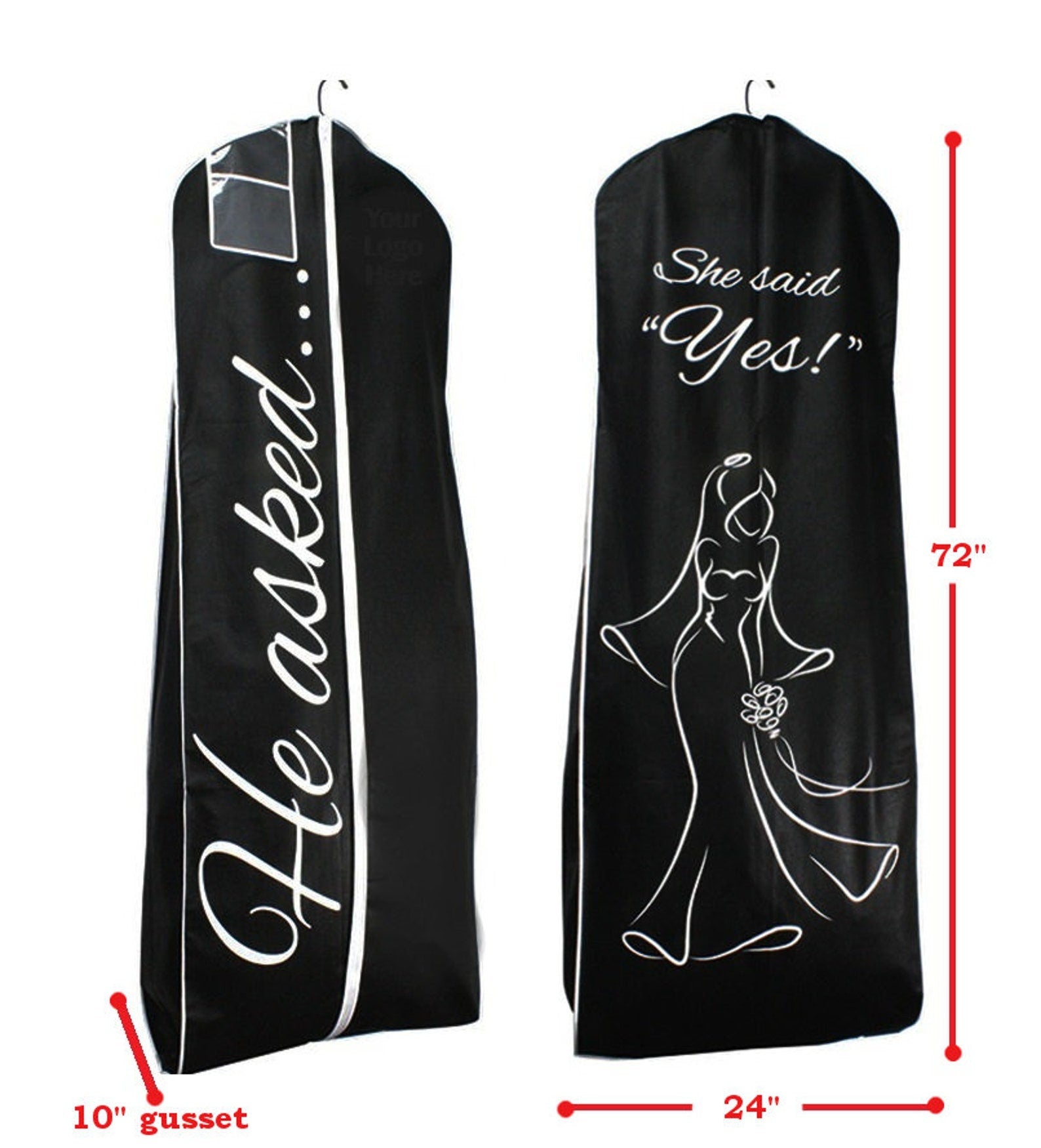 He Asked She Said Yes Black Garment Bag A & M Enterprises Bridal He Asked She Said Yes Black Garment Bag A & M Enterprises Bridal