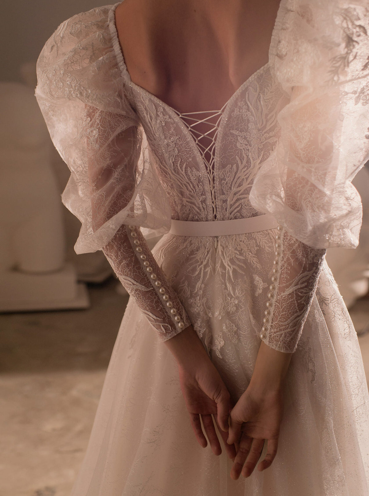 Beautiful Puff Shoulder Wedding Dress Bridal Gown Long Sleeve Sweetheart Neckline Aline Dress Romantic Style Custom Made