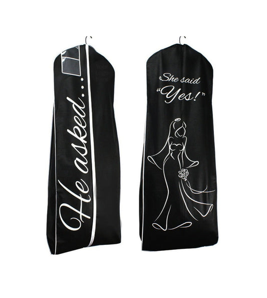 Breathable XL He Asked She Said Yes Black Garment Breathable Garment Bag - 24" x 72" x 10" Gusset Wedding Dress Bag Formal Dress Cover