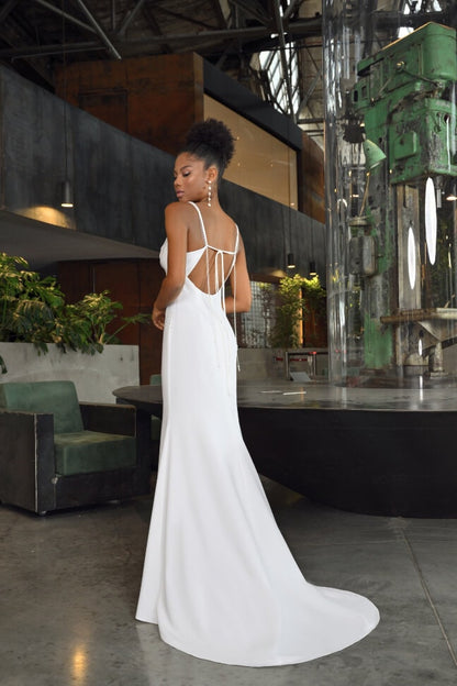 mermaid spaghetti strap wedding dress Spaghetti Straps Tulle With Lace Mermaid Wedding Dress With Train C0029, Ivory