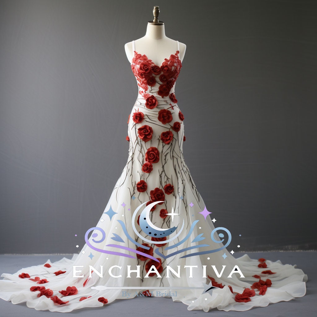 Enchanting Black, White, and Rose Red Fitted Wedding Dress Bridal Gown Sleeveless with Spaghetti Straps Unique Design