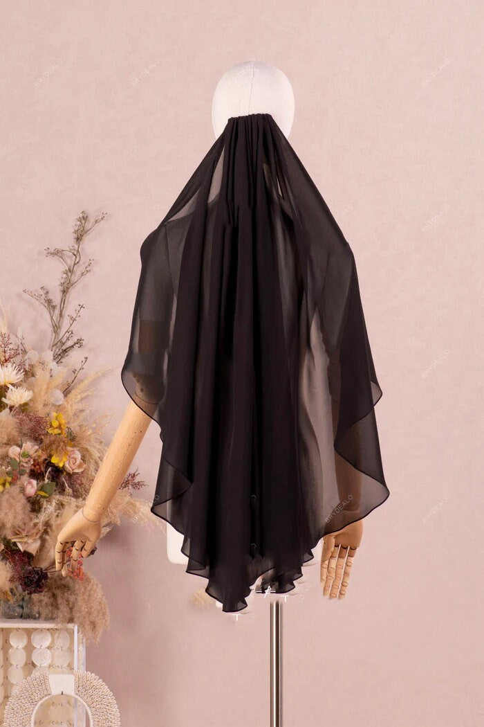 Black Flowing Chiffon Fingertip Length Wedding Veil