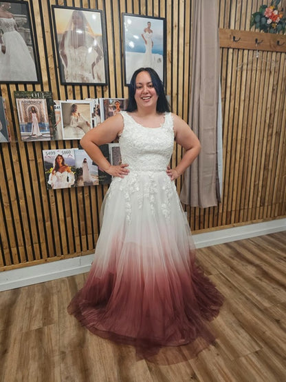 Custom Dip Dyed Red Ombre Wedding Dress Bridal Gown Sleeveless Size 14