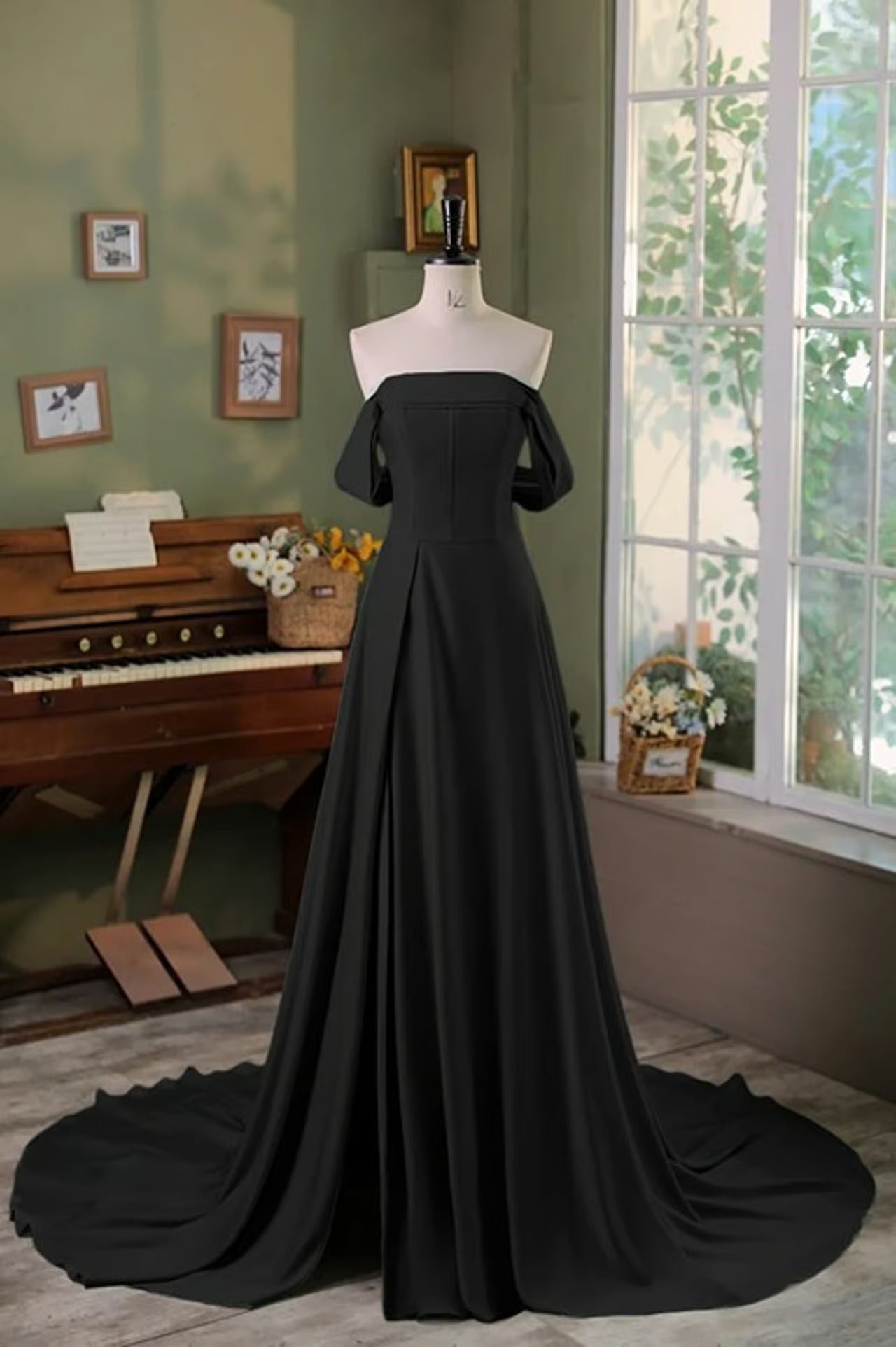 Off-the-Shoulder Satin Gown – Modern A-line Bridesmaid or Wedding Dress Sz 14