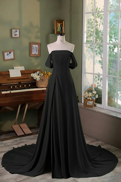 Off-the-Shoulder Satin Gown – Modern A-line Bridesmaid or Wedding Dress Sz 14