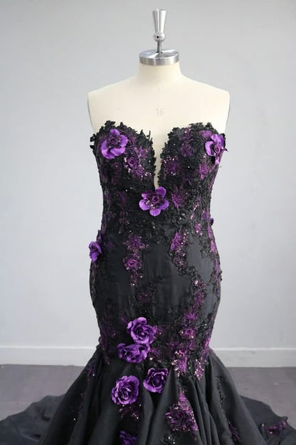 Alternative Black and Purple Wedding Dress Mermaid Style Size 14