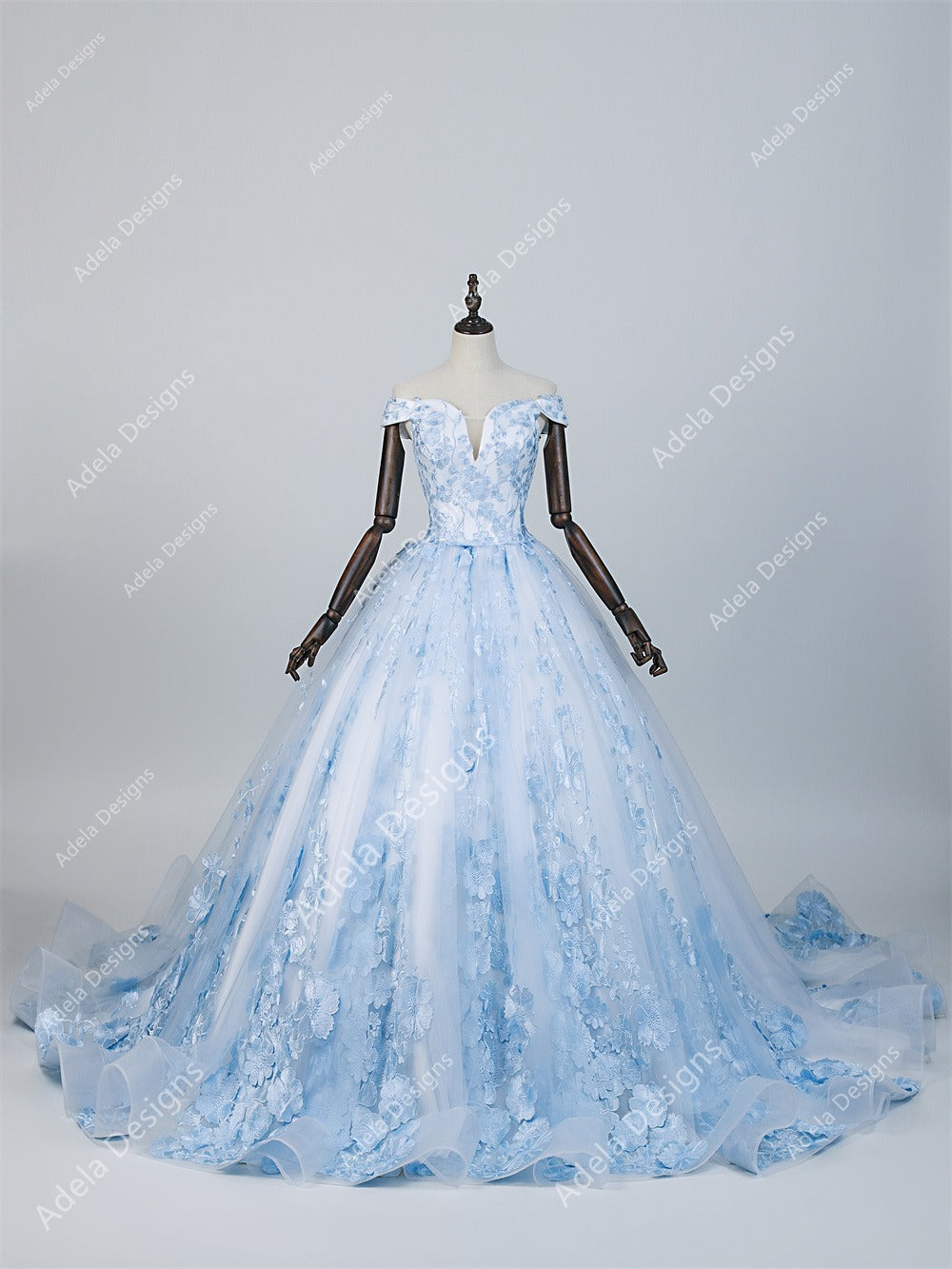Blue Floral Ball Gown Wedding Dress | Marine A & M Enterprises Bridal Blue Floral Ball Gown Wedding Dress | Marine A & M Enterprises Bridal