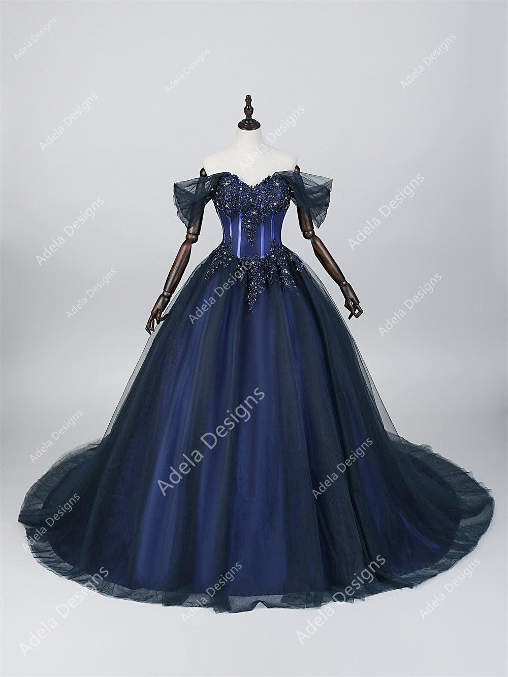 Navy & Royal Blue Beaded Ball Gown Wedding Dress | Agns A & M Enterprises Bridal Navy & Royal Blue Beaded Ball Gown Wedding Dress | Agns A & M Enterprises Bridal