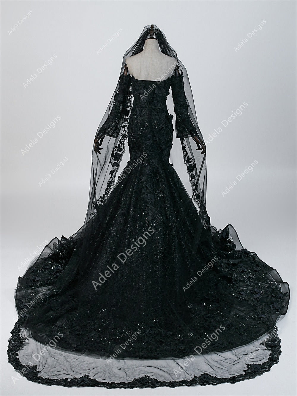 gothic mermaid black wedding dresses Henriette Black Gothic Mermaid Wedding Dress