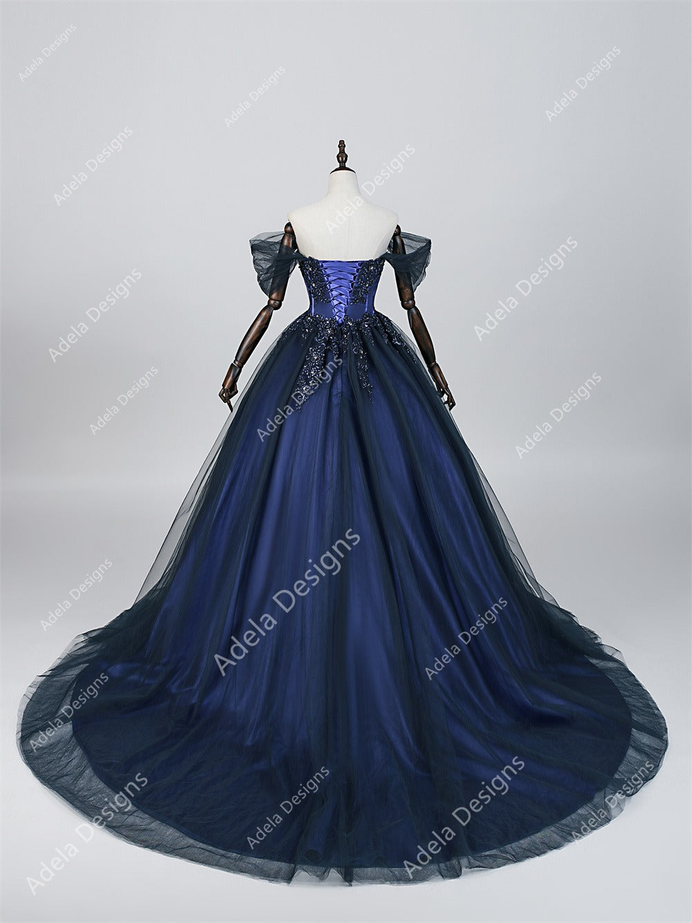 Navy & Royal Blue Beaded Ball Gown Wedding Dress | Agns A & M Enterprises Bridal Navy & Royal Blue Beaded Ball Gown Wedding Dress | Agns A & M Enterprises Bridal