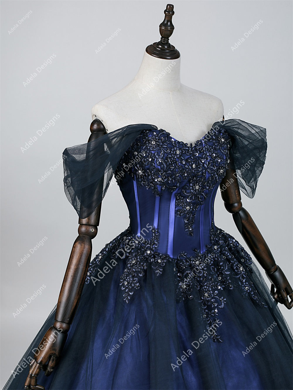 Navy & Royal Blue Beaded Ball Gown Wedding Dress | Agns A & M Enterprises Bridal Navy & Royal Blue Beaded Ball Gown Wedding Dress | Agns A & M Enterprises Bridal