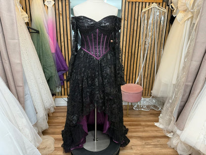 Dress high low black and purple Sz 16
