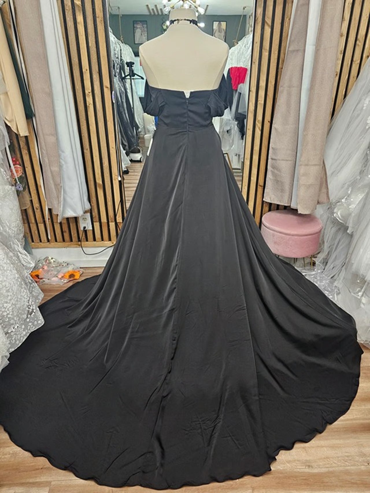 Off-the-Shoulder Satin Gown – Modern A-line Bridesmaid or Wedding Dress Sz 14