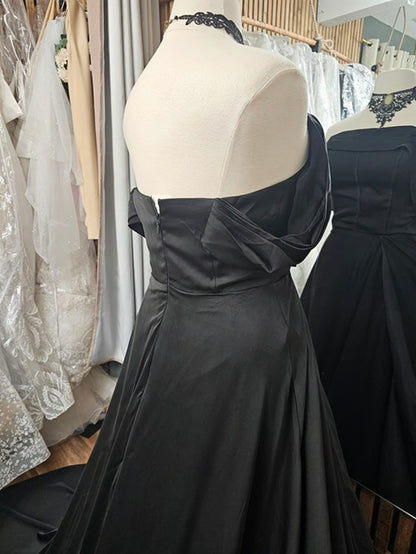 Off-the-Shoulder Satin Gown – Modern A-line Bridesmaid or Wedding Dress Sz 14
