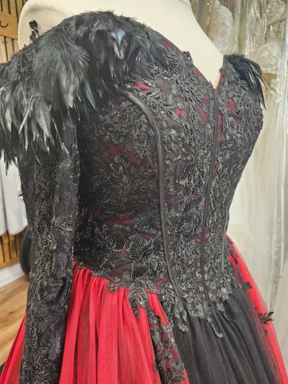 Wedding Dress Ball Gown Red Black Gothic Style size 18