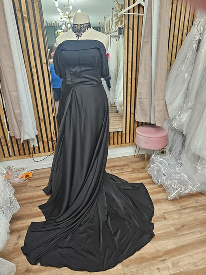 Off-the-Shoulder Satin Gown – Modern A-line Bridesmaid or Wedding Dress Sz 14