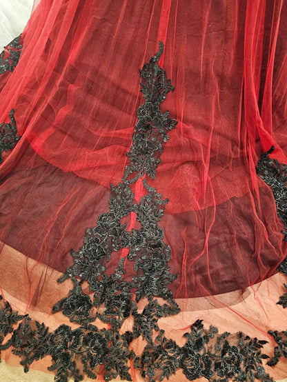 Wedding Dress Ball Gown Red Black Gothic Style size 18