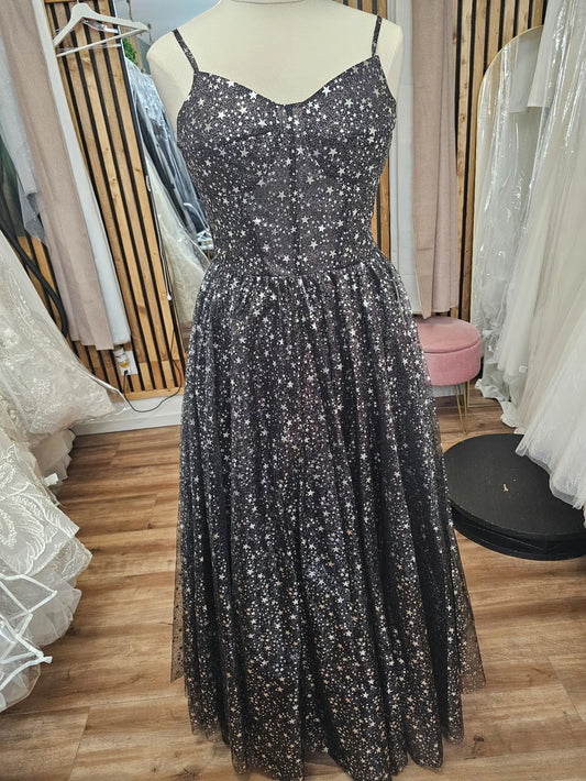 Black Silver Aline Sleeveless Star Dress Floor Length size 14