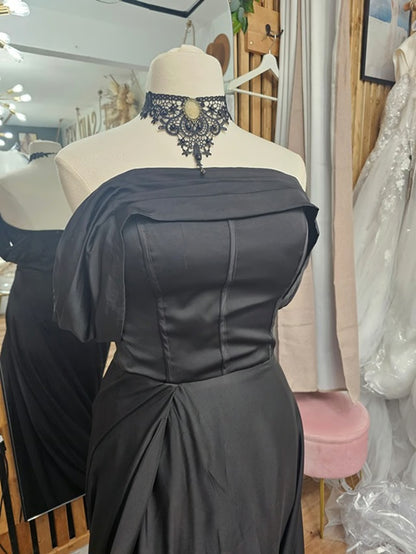 Off-the-Shoulder Satin Gown – Modern A-line Bridesmaid or Wedding Dress Sz 14