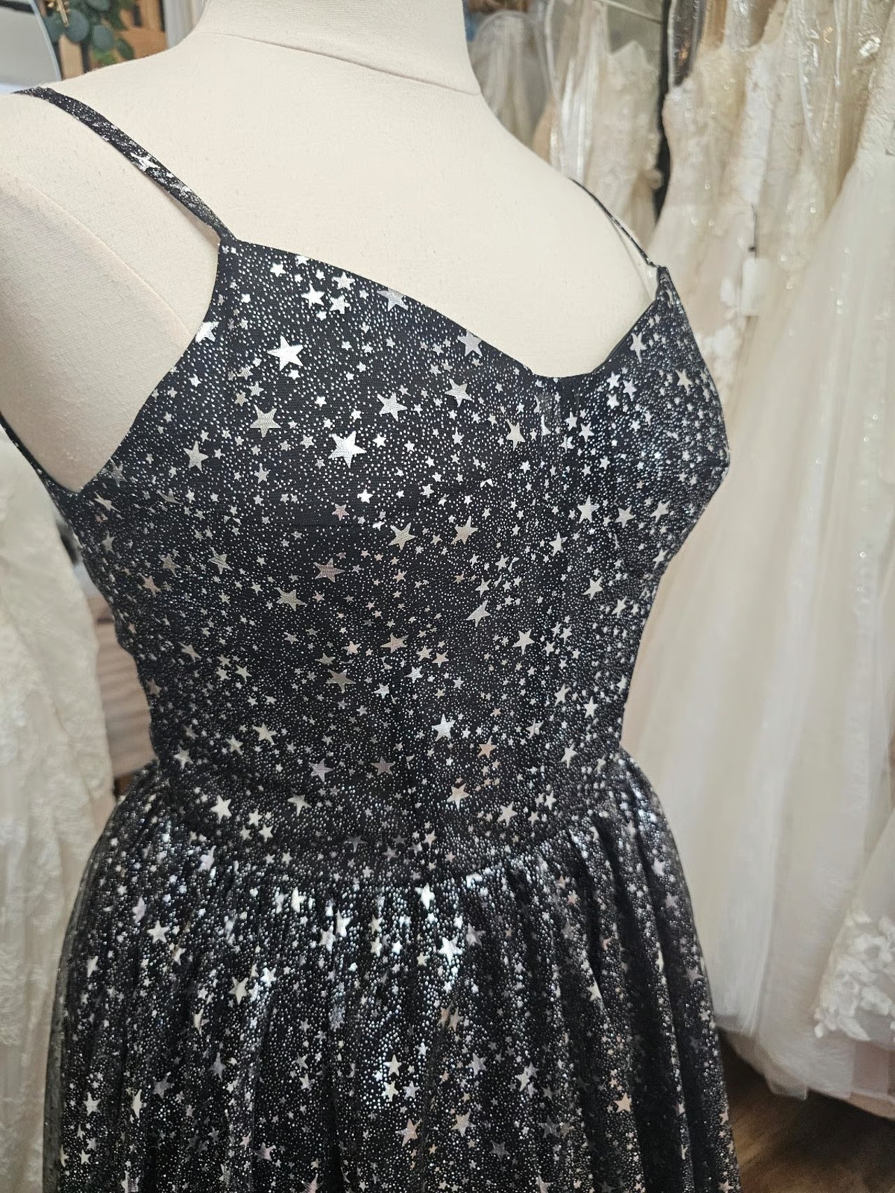 Black Silver Aline Sleeveless Star Dress Floor Length size 14