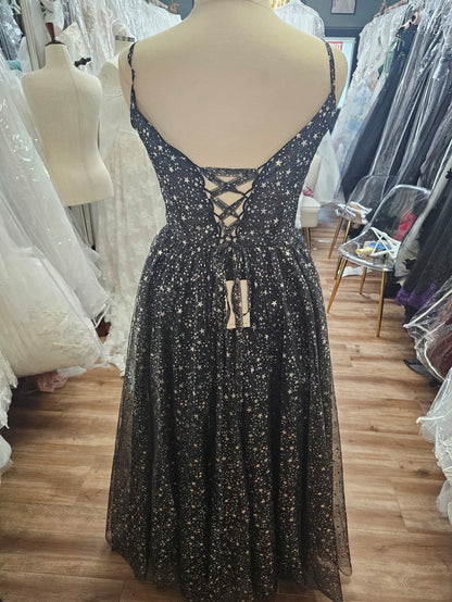 Black Silver Aline Sleeveless Star Dress Floor Length size 14
