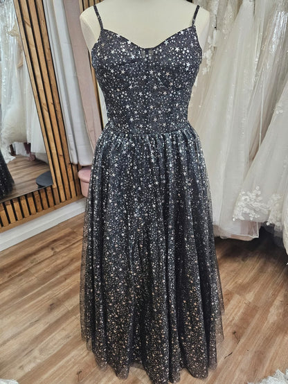 Black Silver Aline Sleeveless Star Dress Floor Length size 14