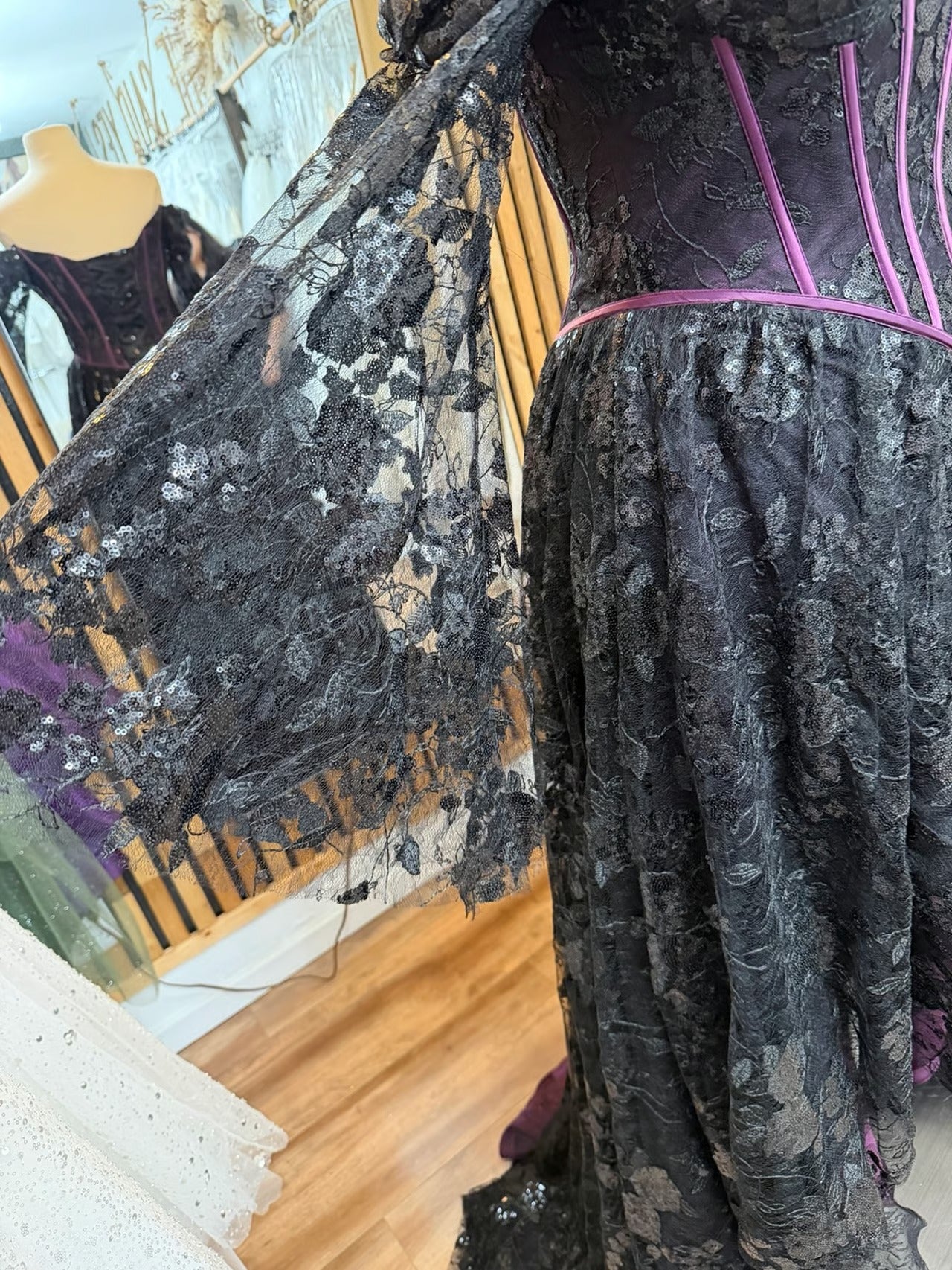 Dress high low black and purple Sz 16