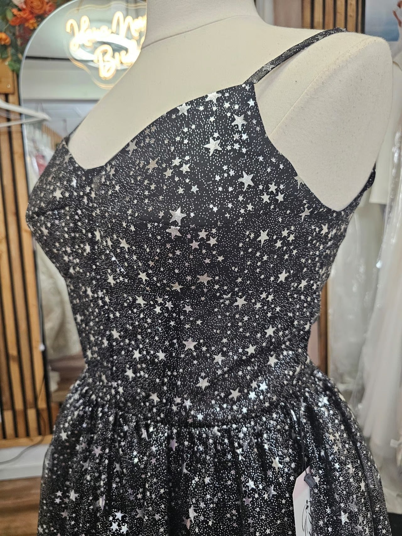 Black Silver Aline Sleeveless Star Dress Floor Length size 14