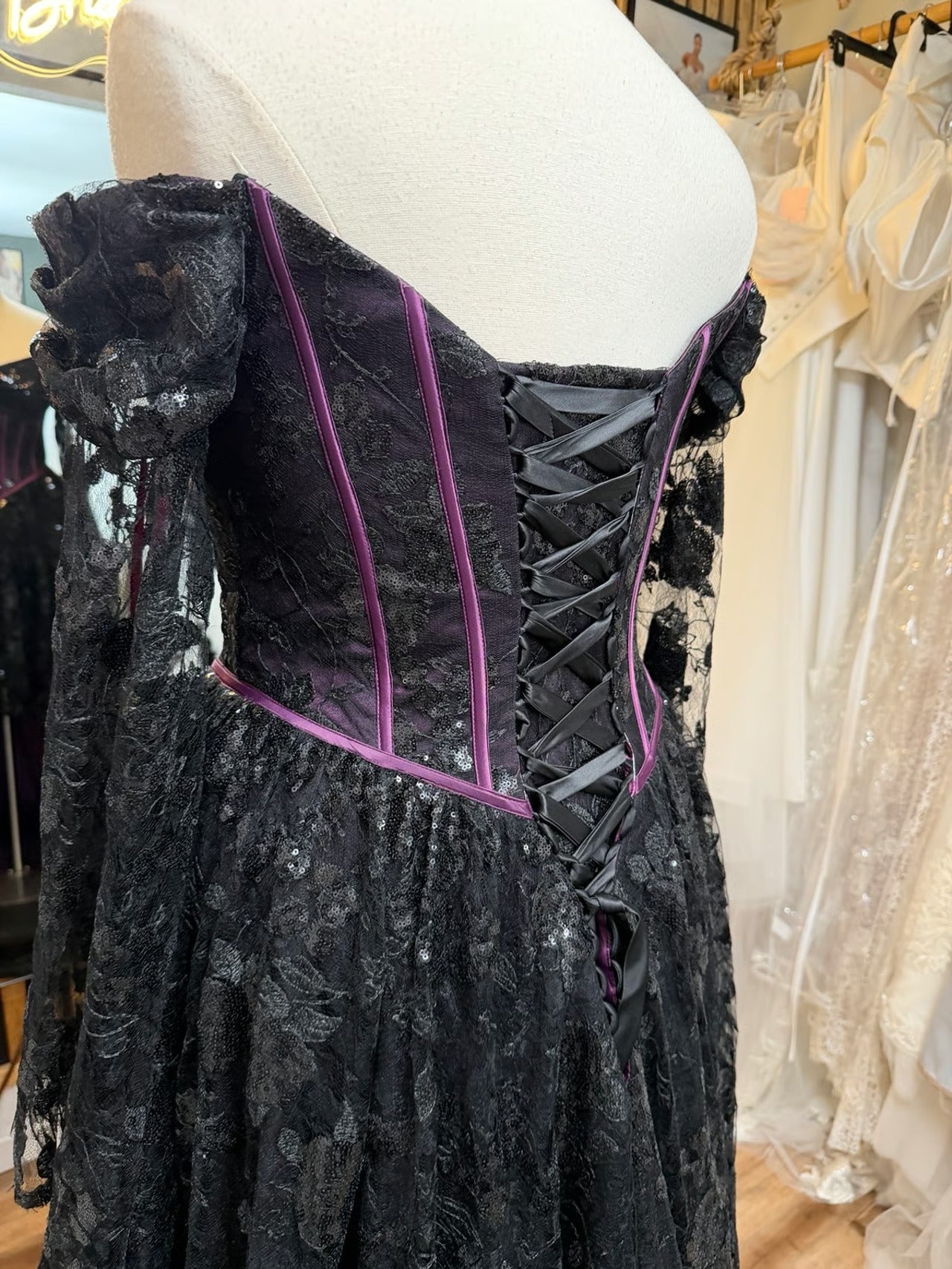 Dress high low black and purple Sz 16