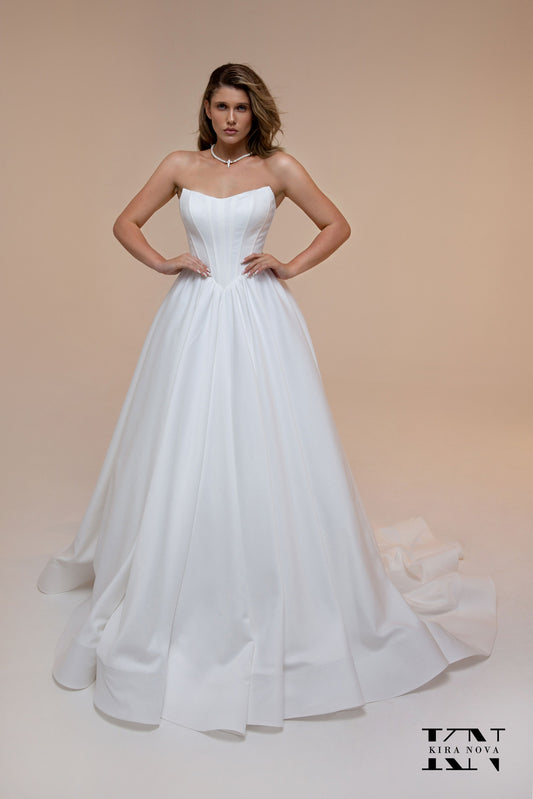 Adell satin strapless ball gown by Kira Nova – front view