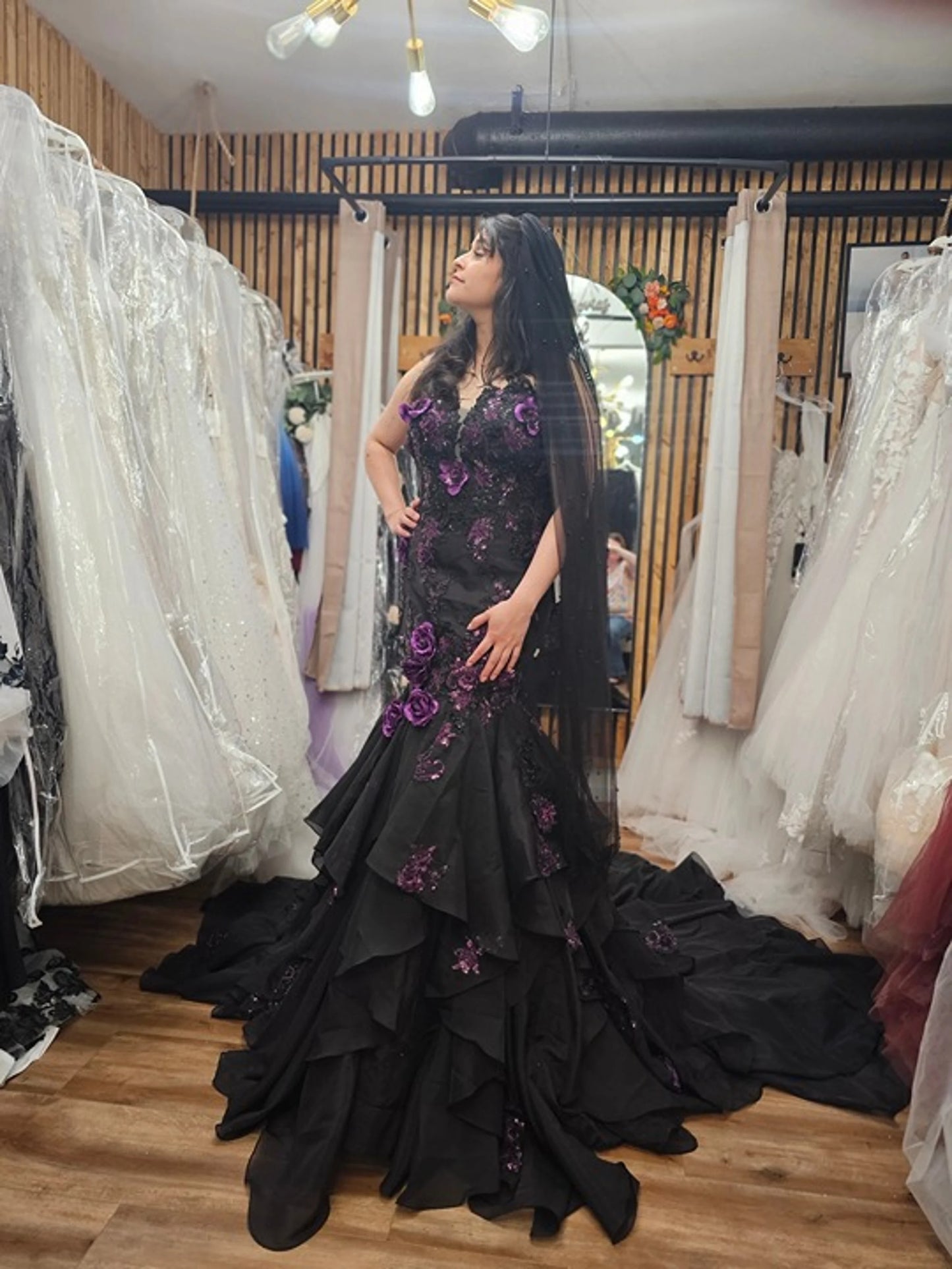 Alternative Black and Purple Wedding Dress Mermaid Style Size 14