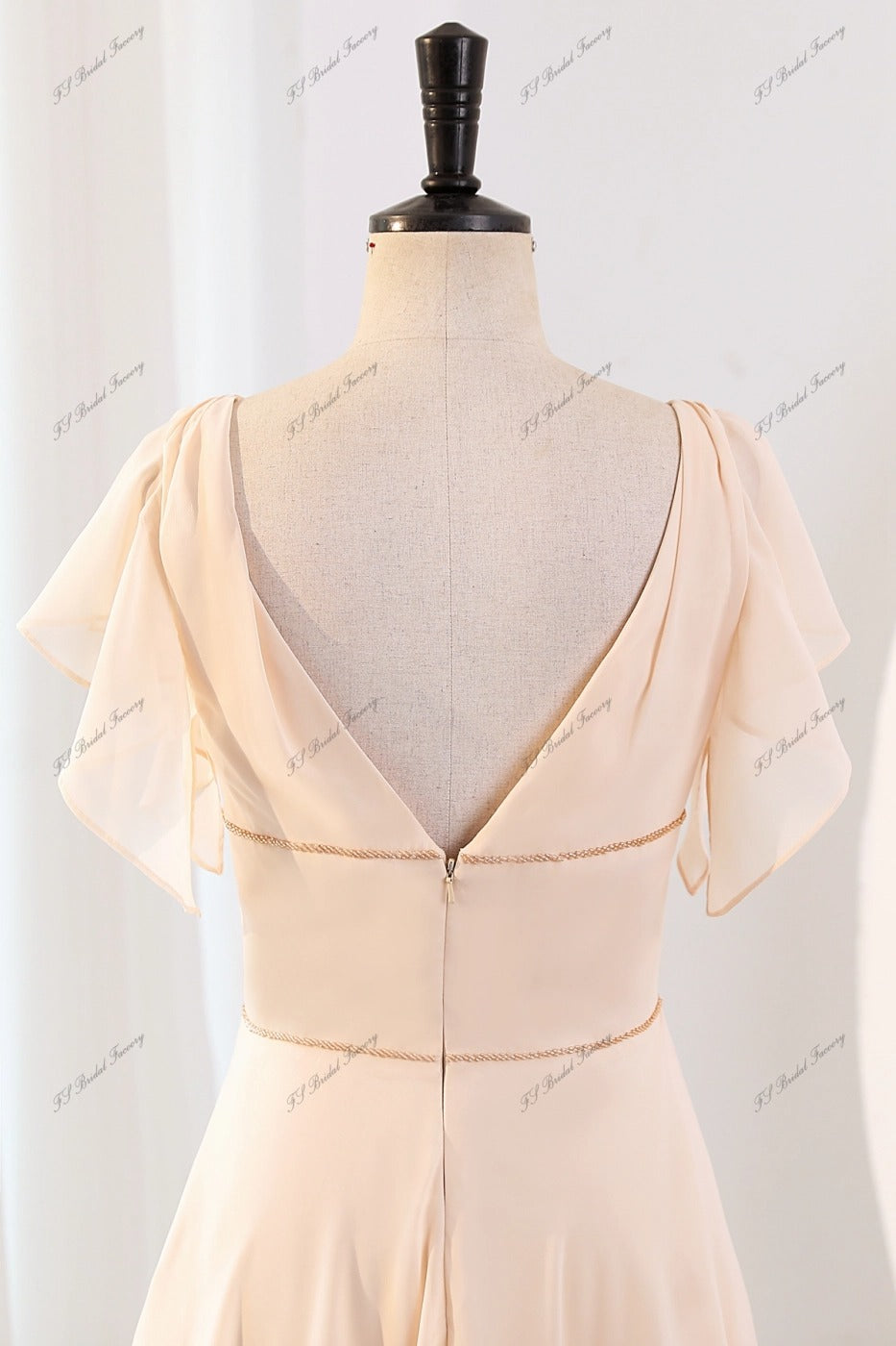 Valleigh A-Line Chiffon Wedding Dress Flutter Sleeves & Plunging V-Neck | A&M Bridal A & M Enterprises Bridal Valleigh A-Line Chiffon Wedding Dress Flutter Sleeves & Plunging V-Neck | A&M Bridal A & M Enterprises Bridal