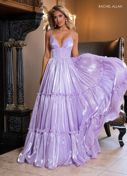 Lilac Ruffle Tiered Spaghetti Strap Maxi Prom Dress Size 22