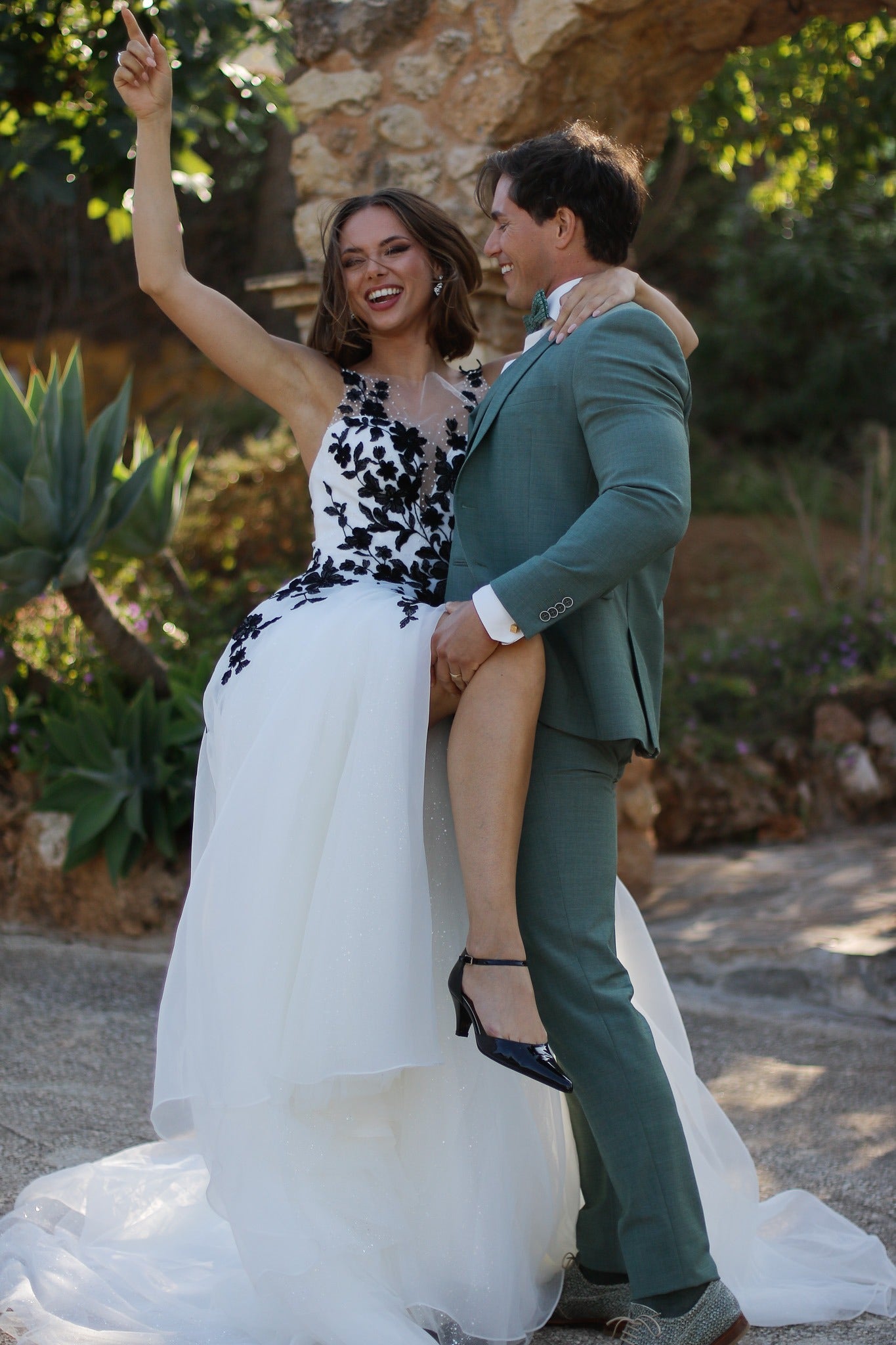 black a line wedding dresses Samantha Black Floral A-Line Wedding Dress