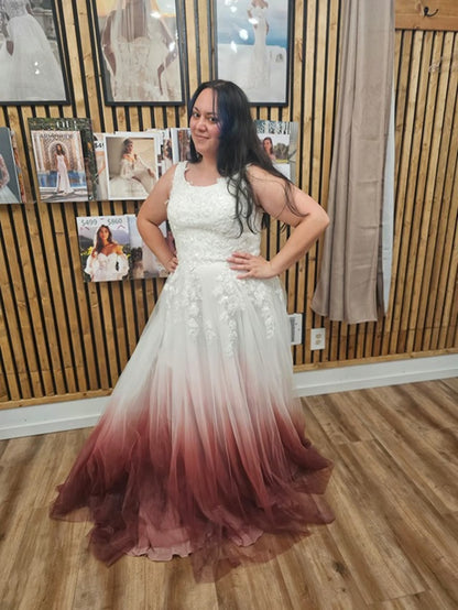 Custom Dip Dyed Red Ombre Wedding Dress Bridal Gown Sleeveless Size 14