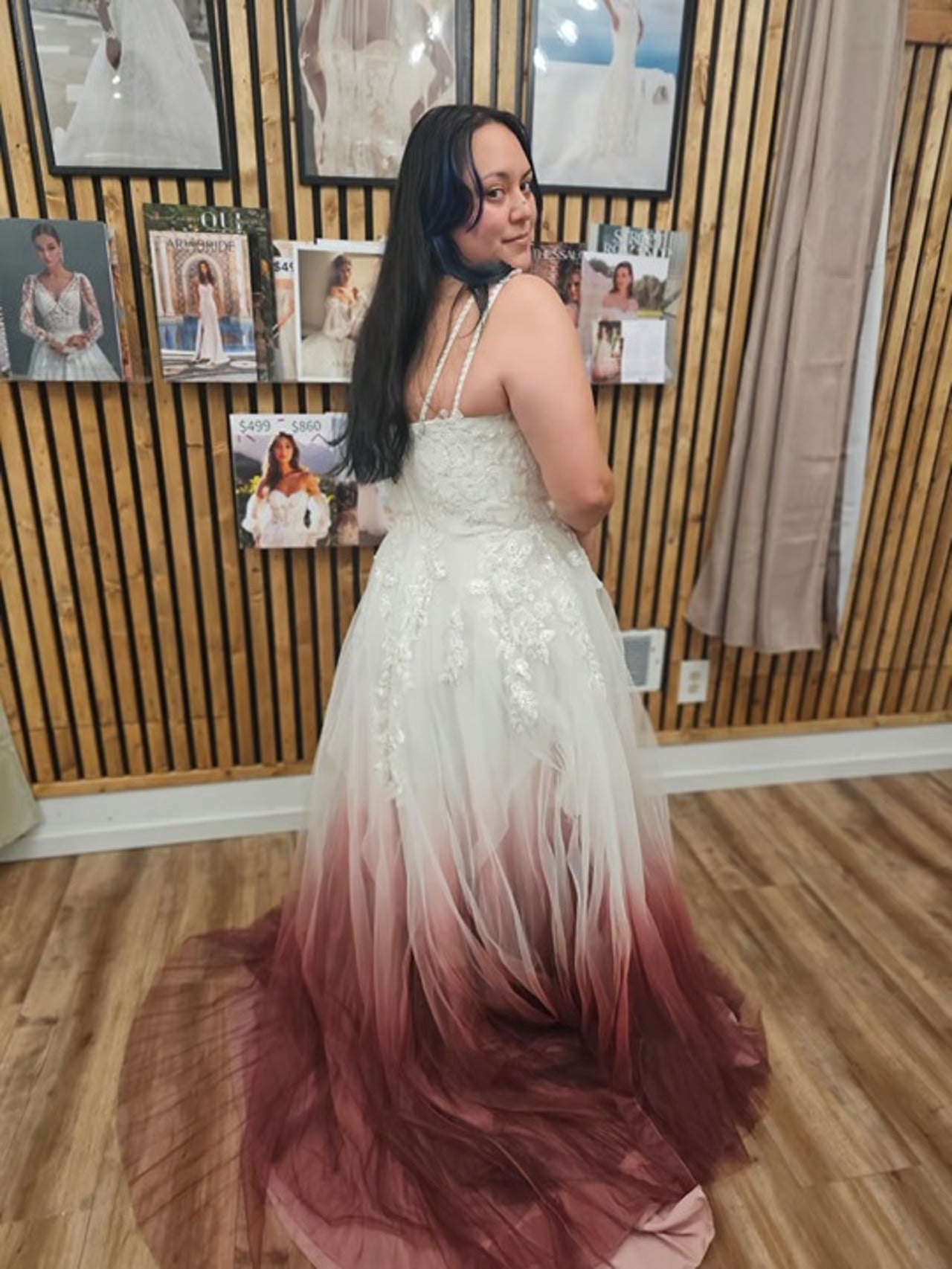 Custom Dip Dyed Red Ombre Wedding Dress Bridal Gown Sleeveless Size 14