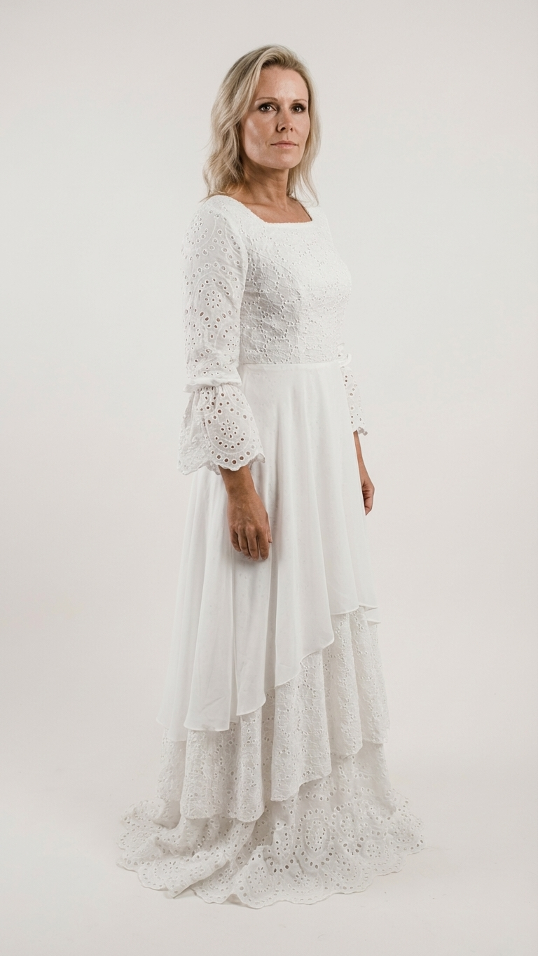 modest bohemian wedding dress scalloped hem