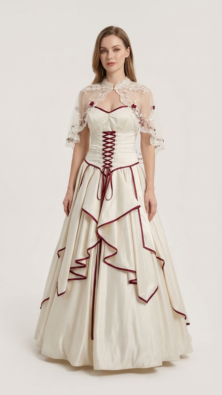 Scarlet Whisper Gothic Pirate Renaissance Wedding Dress – Black or Ivory Alternative Bridal Gown – A & M Enterprises Bridal