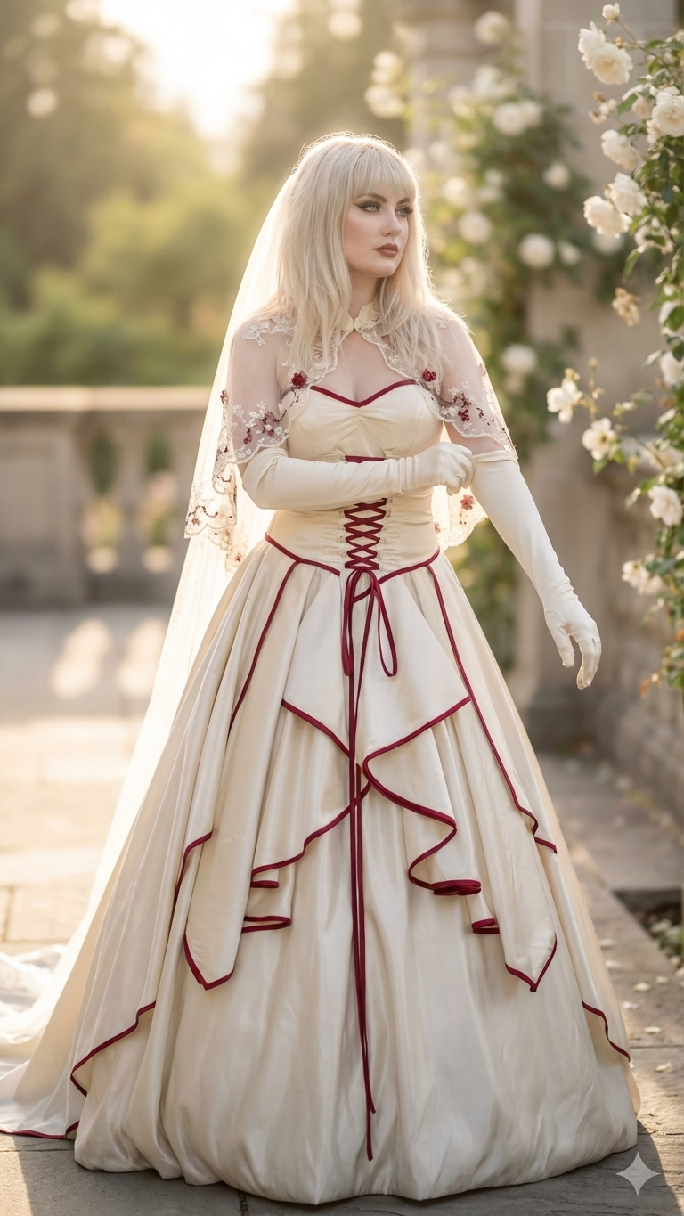 Scarlet Whisper Gothic Pirate Renaissance Wedding Dress – Black or Ivory  Alternative Bridal Gown – A & M Enterprises Bridal
